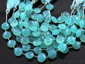 Aqua Blue Chalcedony Medium Faceted Heart Drops, (4AQCL/12SD), - Beadspoint