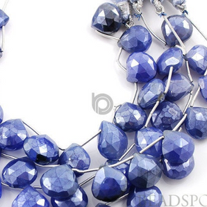 Sparkling Blue Chalcedony Medium Faceted Heart Drops, (4SBCL/12HRT), - Beadspoint