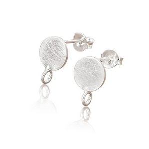 Sterling Silver Brushed Disc Stud Earrings w/ Open Loop, (STD-001) - Beadspoint