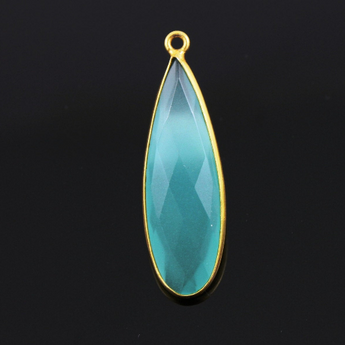 Aqua Chalcedony Faceted Pear Shape Bezel, (BZC9020/AQUA) - Beadspoint
