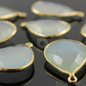 Light Aqua Chalcedony Faceted  Pear Bezel, (BZC7426) - Beadspoint