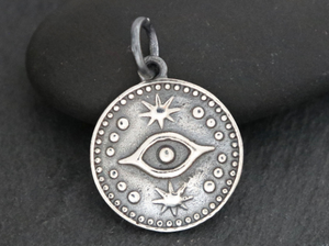 Sterling Silver Evil Eye Handmade Coin Pendant -- (AF-251) - Beadspoint