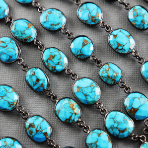 Turquoise Faceted Oval Bezel Chain, (BC-TUR-85) - Beadspoint