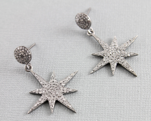 Pave Diamond Starburst Drop Earrings,(DER-101) - Beadspoint