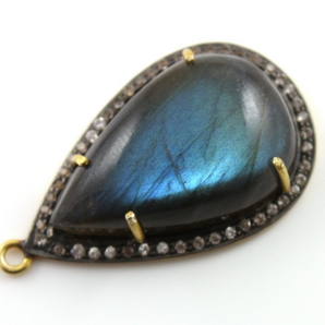 Labradorite w/ White Sapphire,(LAB/WTZ/35x20) - Beadspoint