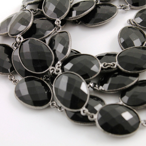 Black Onyx Oval Faceted Bezel Chain, (BC-BNX-21) - Beadspoint