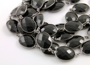 Black Onyx Oval Faceted Bezel Chain, (BC-BNX-21) - Beadspoint