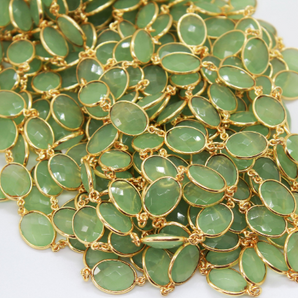 Green Chalcedony Faceted Oval Chain, (GMC-GCL-12X14) - Beadspoint