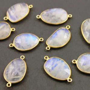 Rainbow Moonstone Faceted Oval Connector,(RNM/25x17) - Beadspoint