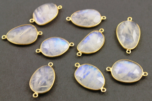 Rainbow Moonstone Faceted Oval Connector,(RNM/25x17) - Beadspoint