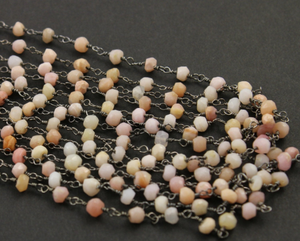 Pink Opal Faceted Roundels Wire Wrapped Rosary, (RS-POP-26) - Beadspoint