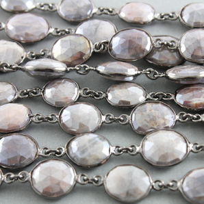 Mystic Brown Moonstone Faceted Oval Chain, (BZC-BMNS-02) - Beadspoint