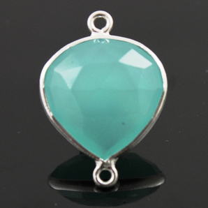 Aqua Chalcedony Faceted Heart Connector, (SSBZC9015/AQUA) - Beadspoint