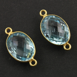 Blue Topaz Faceted Oval Connector, (BZCT9004/C) - Beadspoint