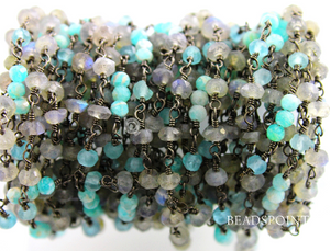 Labradorite & Amazonite Faceted Wire Wrapped Rosary, (RS-MIX-15) - Beadspoint