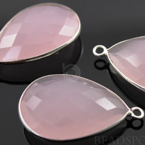 Rose Quartz Faceted  Pear Bezel, (SSBZC7277) - Beadspoint