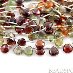 Green Grossular Garnet Faceted Flat Heart Drops,(GRG7-8HRT) - Beadspoint