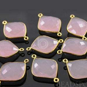 Rose Quartz Faceted Cushion Connector, (BZC7383) - Beadspoint