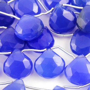 Blue Chalcedony Faceted Heart Drops, (CHAL/BLU/HRT/12-14) - Beadspoint