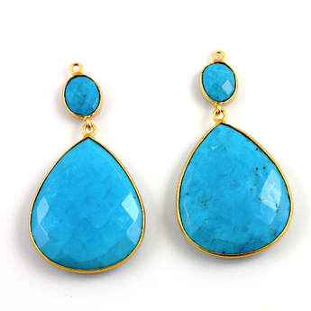 Genuine Turquoise Faceted Earrings Bezel, (EARR/TURQ/01) - Beadspoint