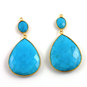 Genuine Turquoise Faceted Earrings Bezel, (EARR/TURQ/01) - Beadspoint