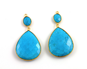 Genuine Turquoise Faceted Earrings Bezel, (EARR/TURQ/01) - Beadspoint