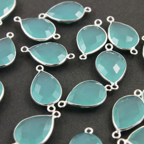 Aqua Chalcedony Faceted Bezel Connector, (BZCT6401) - Beadspoint