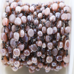 Mystic Brown Moonstone smooth Pebels rosary chain,  (RS-MNS-165) - Beadspoint