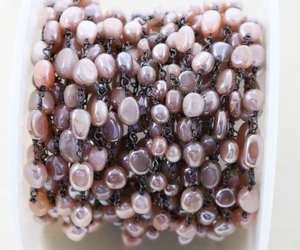 Mystic Brown Moonstone smooth Pebels rosary chain,  (RS-MNS-165) - Beadspoint