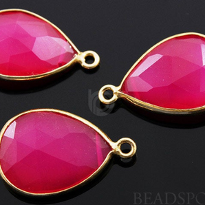 Hot Pink Chalcedony Faceted Pear Bezel, (BZC7392-C) - Beadspoint