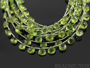 Green Peridot  Faceted Flat Heart Drops,PER5-6Hrt), - Beadspoint