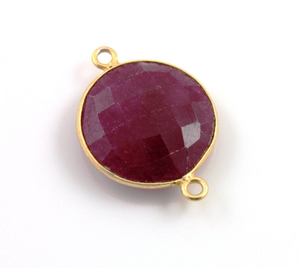 Dyed Ruby Faceted Coin Connector, ( RBZCT01-A) - Beadspoint