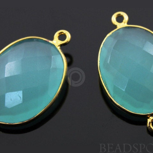 Aqua Blue Chalcedony Oval Connector ,(BZC4057) - Beadspoint