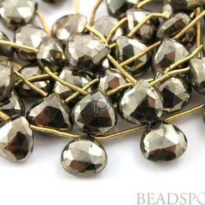 Pyrite Bronzed Gold Metallic Faceted Heart Drops, (PYR9-10HRT) - Beadspoint