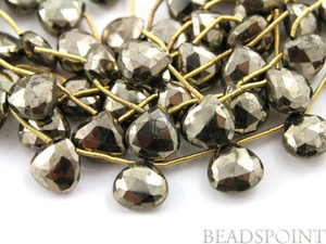 Pyrite Bronzed Gold Metallic Faceted Heart Drops, (PYR9-10HRT) - Beadspoint