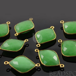 Chrysoprase Faceted  Bezel Fancy Cut Bezel Connector (BZC7385) - Beadspoint