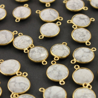 White Turquoise Faceted Round Bezel Connector, (BZCT8111) - Beadspoint