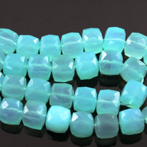 Aqua Blue Chalcedony Medium Faceted Cubes, (AQCHLC/7CUBE), - Beadspoint