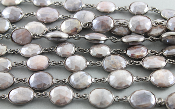 Mystic Grey Moonstone Oval Bezel Chain, (BC-GMNS-17) - Beadspoint