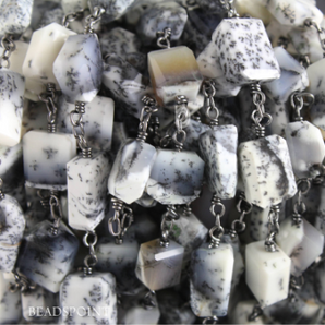 Dendrite Opal Faceted Nuggets Wire Wrap Rosary, (RS-DEN-28) - Beadspoint