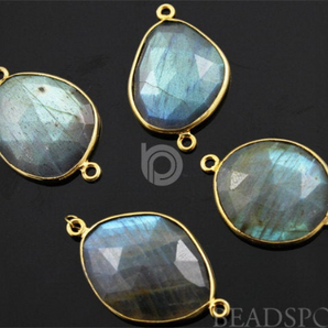 Labradorite Faceted Bezel Connector, Gold Vermeil, 16x20mm (LABC020-G) - Beadspoint