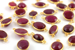 Dyed Red Ruby Faceted Oval Connector,(BZCT7302-A) - Beadspoint
