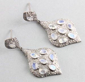 Pave Diamond and Rainbow Moonstone Earrings ,(DER-104) - Beadspoint