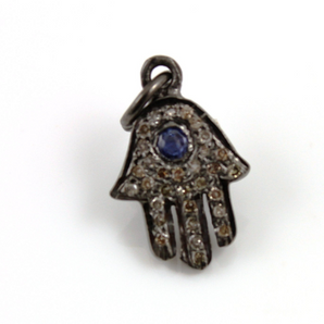 Pave Diamond Hamsa w/ Saphhire Pendant, (DCH/CR132) - Beadspoint