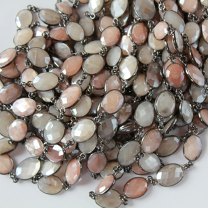 Multi Moonstone Faceted Oval Chain, (GMC-MXMN-14x11 ) - Beadspoint