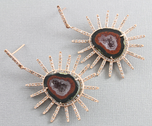 Pave Diamond Geode Starburst Earrings, (DER-106) - Beadspoint