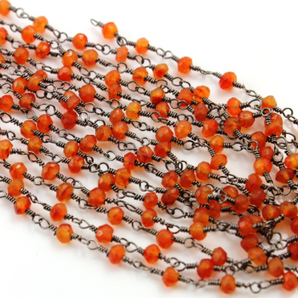 Carnelian Wire wrapped Faceted Gemstone Rosary Chain, (RS-CAR-39) - Beadspoint