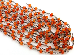 Carnelian Wire wrapped Faceted Gemstone Rosary Chain, (RS-CAR-39) - Beadspoint