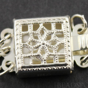 Sterling Silver Filigree Box Clasp w/ 3 Rings, (SS/956/3) - Beadspoint