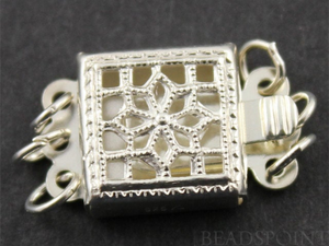 Sterling Silver Filigree Box Clasp w/ 3 Rings, (SS/956/3) - Beadspoint